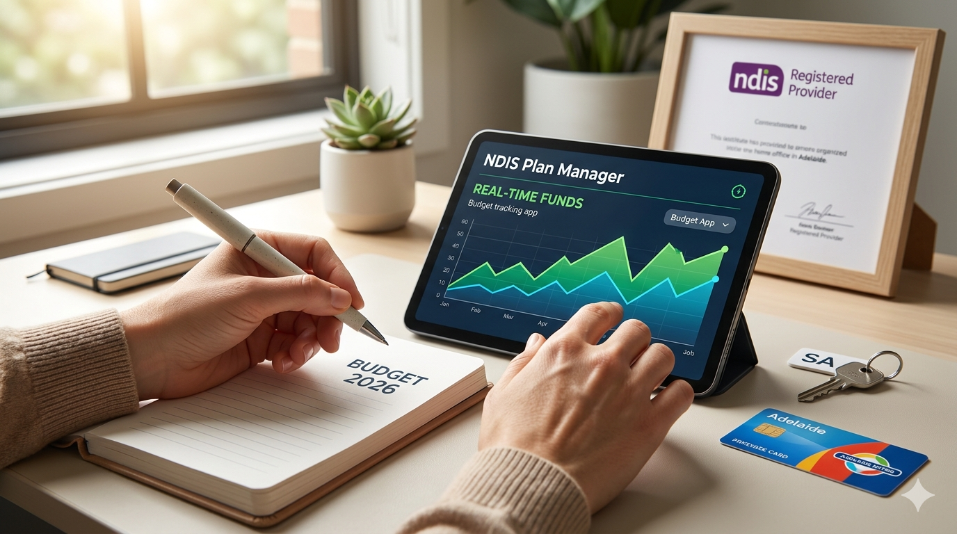Best NDIS plan manager in adelaide guide on a desk.