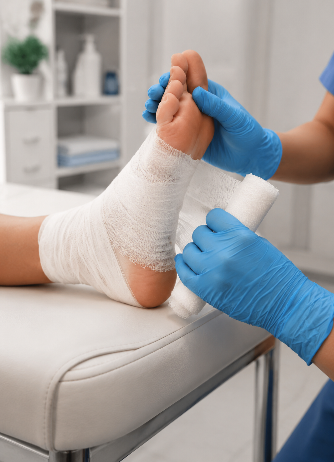 nurse conducting a complex wound care assessment
