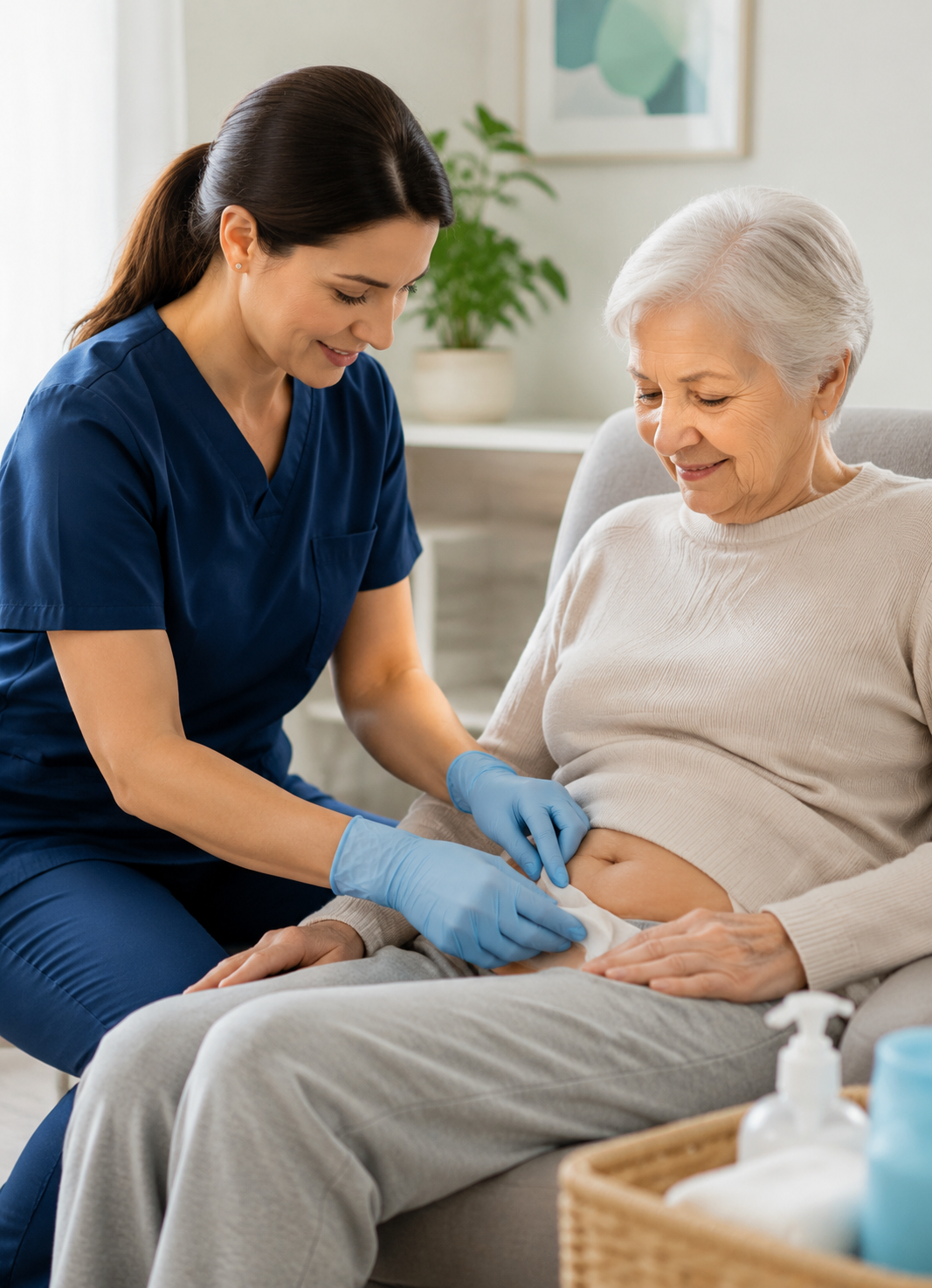Providing Complex Bowel Care Support and Care with professional hygiene and attention