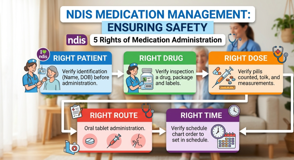 A safety flowchart for NDIS medication management used by registered nurses.