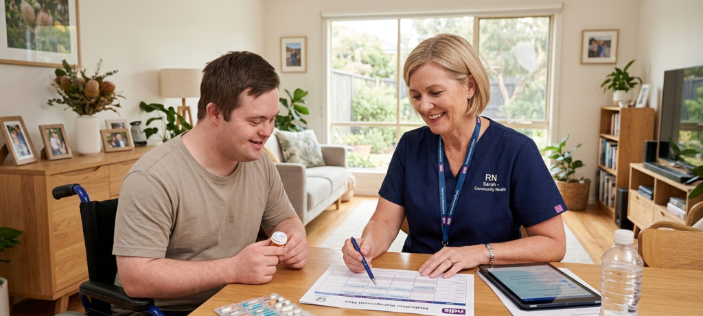 Professional NDIS medication management provided by a registered nurse in a home setting