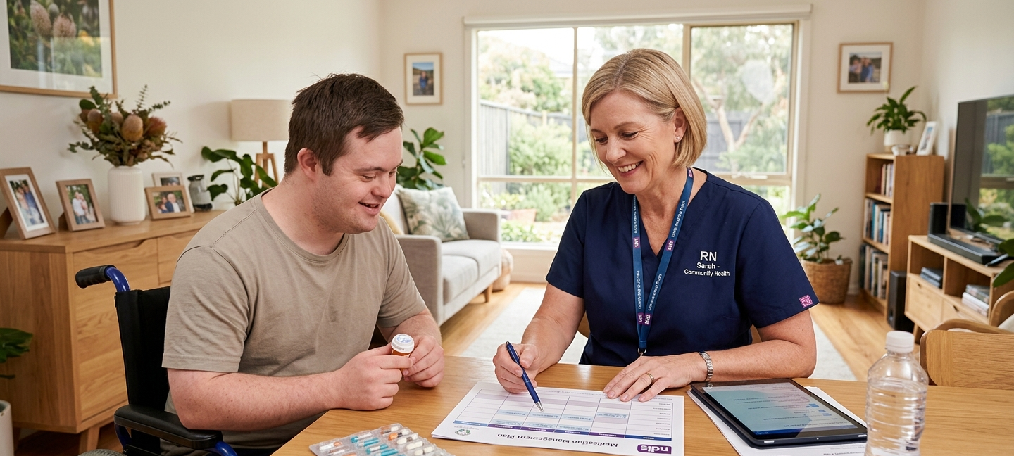 Professional NDIS medication management provided by a registered nurse in a home setting
