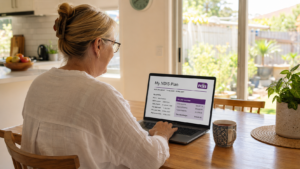 A woman in South Australia navigating NDIS plan changes on her laptop.